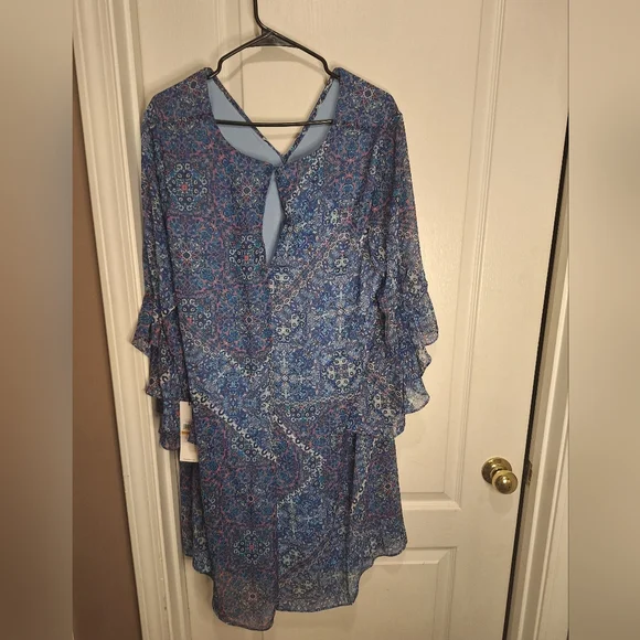 NWT / Calvin Klein Blue and White Floral Midi Dress - Picture 2 of 11